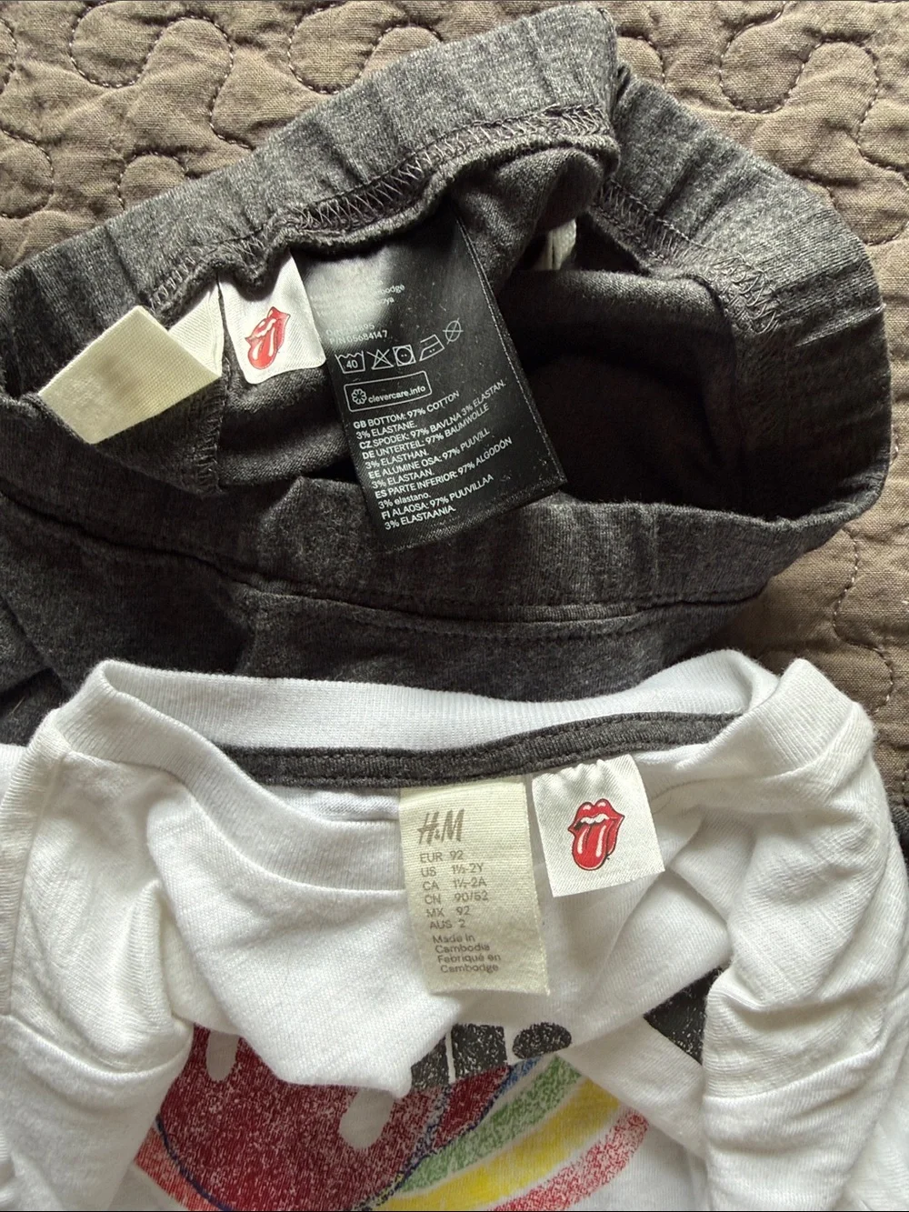 NWOT H&M White Rolling Stones Graphic Tee & Charcoal Gray Pants